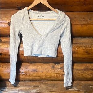 Garage Gray V-Neck Long Sleeve Crop Top